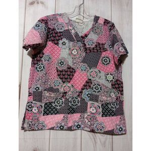 Tafford Scrub Shirt Ladies‎ Small Pink Black Patchwork